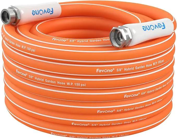 Fevone 50 ft Garden Hose, Heavy Duty Water Hose, Hybrid Polymer, Kink Resistance, Flexible, Durable, Leak Free, Aluminum Fittings, 3/4" GHT, 5/8" ID, 600 Psi, Drinking Water Safe by GreenHaven Gardens