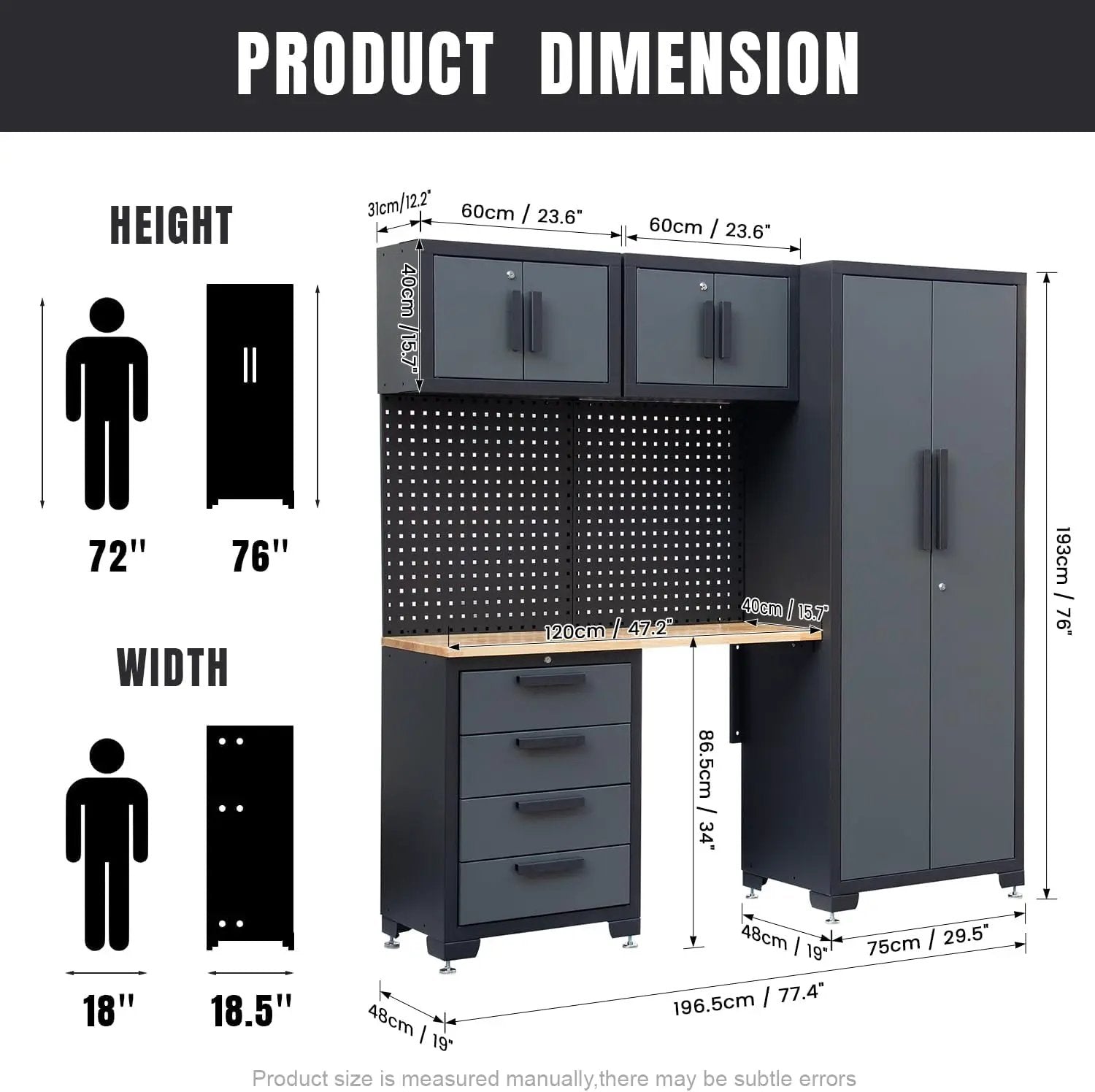 7-Pcs Garage Storage Cabinet System - Workshop Set With Steel Drawers, Workbench, Pegboard for Tool Organization by GreenHaven Gardens