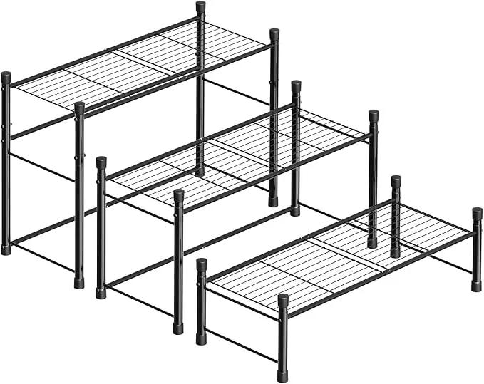 New England Stories Outdoor Plant Stand, 3-Tier Metal Plant Rack, Heavy Duty and Waterproof Plant Shelf, Stackable Tall Flower Pot Holder for Garden Display Rack, Black by GreenHaven Gardens