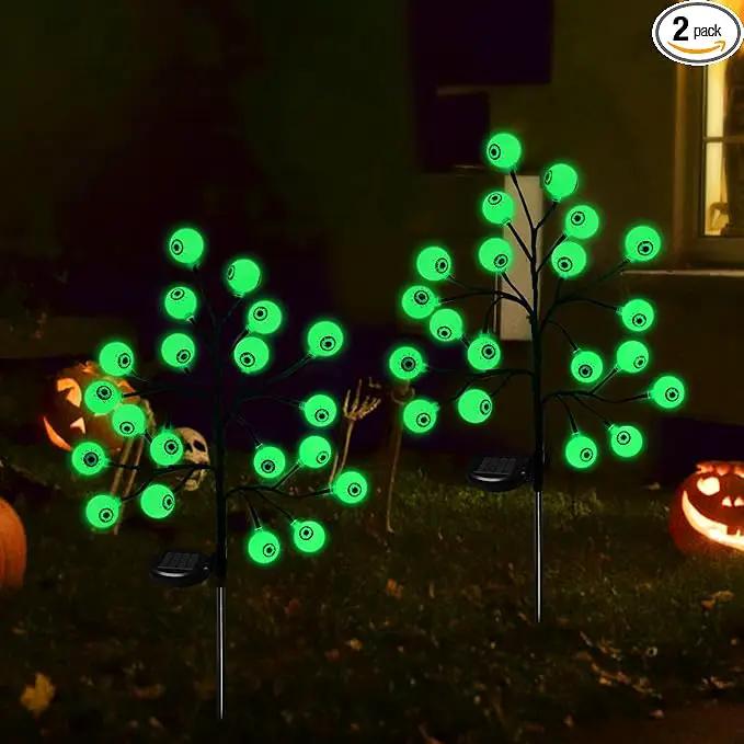 Solar Halloween Eyeball Pathway Lights Decorations, 3D Lighted Eyeball Stake Lights, 2 Pack 40 LED Halloween Lights, Outdoor Waterproof for Garden, Pathway and Yard Decoration by GreenHaven Gardens