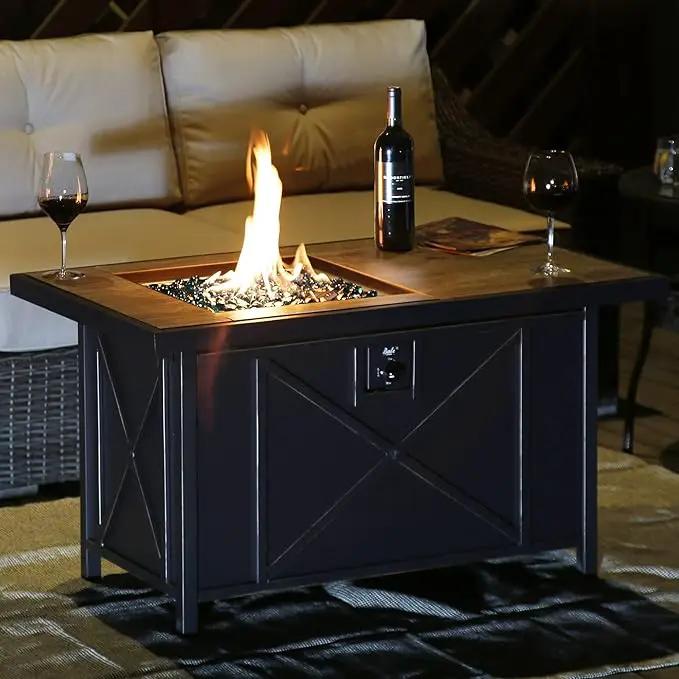 BALI OUTDOORS 42 inch 50,000 BTU Rectangular Propane Gas Fire Pit Table with Fire Glass and Table Lid, Fire Pits Outdoor for Garden, Patio, Backyard by GreenHaven Gardens