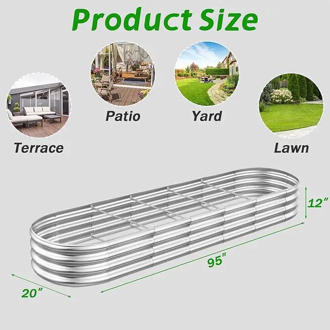 Galvanized Raised Garden Beds, 8x2x1ft Outdoor Raised Garden Boxes, Oval Large Bottomless Metal Elevated Garden Bed Planter Box for Vegetables, Fruits, Flower by GreenHaven Gardens
