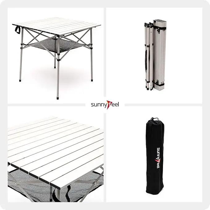 SUNNYFEEL Outdoor Folding Table | Lightweight Compact Aluminum Camping Table, Roll Up Top 4 People Portable Camp Square Tables with Carry Bag for Picnic/Cooking/Beach/Travel/BBQ by GreenHaven Gardens