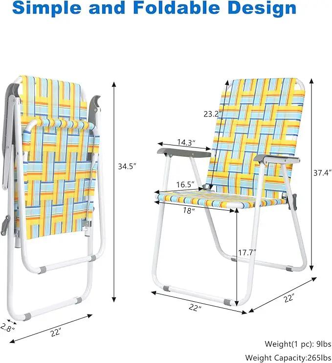 VINGLI Patio Lawn Webbed Folding Chairs Set of 2, Outdoor Beach Chair Portable Dining Chair for Outdoor Yard, Garden (Yellow, Classic) by GreenHaven Gardens