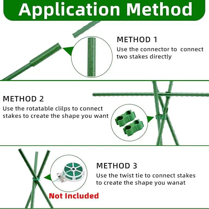 Garden Stakes 16 Inch 70 Pack, Diy 4ft 5ft 6ft 7ft 8ft Tomato Stakes Plastic Coated Metal Plant Sticks Stakes Supports with 40 Connectors 30 Rotatable Clips for Indoor Outdoor Plants Vegetable by GreenHaven Gardens