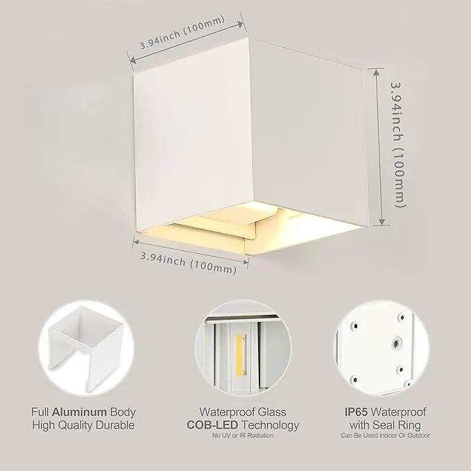 LANFU LED Aluminum Square Cube Waterproof White Wall Sconce Outdoor Light Exterior Wall Lighs fixtures Outside for House Patio 6W 100-277V 3000K Angle-Adjustment Warm Light 2LEDS White 6W by GreenHaven Gardens