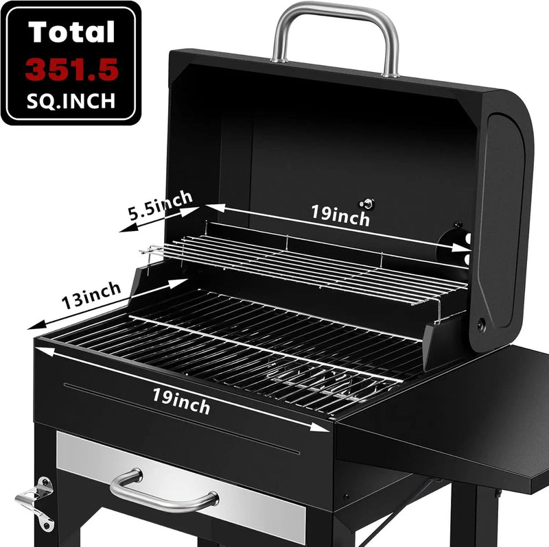 Charcoal Grill, BBQ Grill Charcoal Grill with Pull-Out Grease Tray for Outdoor Patio Backyard (Black) by GreenHaven Gardens