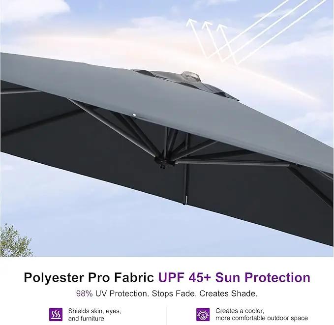 PURPLE LEAF Patio Umbrella with Base 10 Feet Outdoor Cantilever Square Umbrella Aluminum Offset Umbrella with 360-degree Rotation for Garden Deck Pool Patio, Grey by GreenHaven Gardens