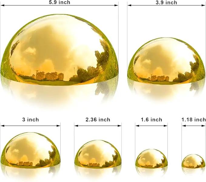 Nerien Gazing Ball, Stainless Steel Garden Mirror Globe, Polished Ornament Sphere, Hollow Floating Reflective Hemisphere, for Home Outdoor Pond Housewarming Swimming Pool Decoration, Gold, 6Pcs Mix by GreenHaven Gardens