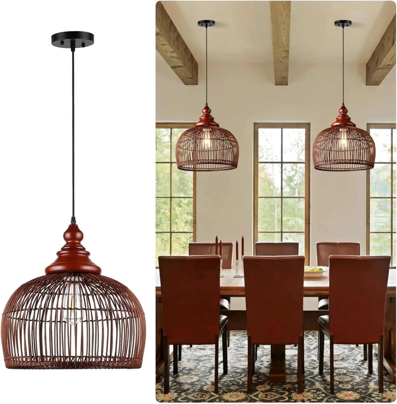 Rattan Pendant Light Kitchen Island, 15.8" Boho Dining Room Light Fixture Hand-Woven Wicker Chandelier Farmhouse Weaving Lighting Coastal Ceiling Hanging Lights for Living Room Restaurant by GreenHaven Gardens