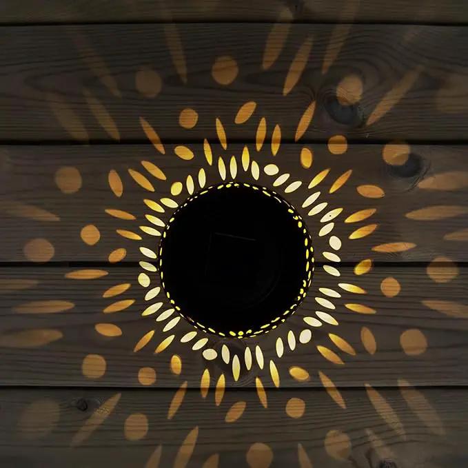 Solar Table Light Outdoor Waterproof- Solar Powered LED Lamp Hollowed-Out Black Metal Desktop Decorative Lantern for Indoor Desk Bedroom Patio Garden Pathway Yard by GreenHaven Gardens