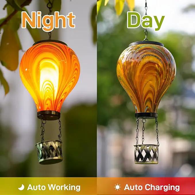 2PCS Solar Hot Air Balloon Lantern with Flame Flickering Light Tie-Dye Glass Hot Air Balloon Solar Lanterns Outdoor Waterproof Hanging Garden Light for Patio Porch Yard Decor,Gift for Women by GreenHaven Gardens