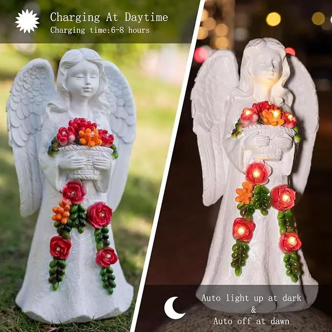 Angel Garden Statue Figurines Light Decoration Outdoor Solar Angels with 8 Led Lights Outside Resin Sculpture Art Decor Patio Lawn Yard Housewarming Gifts for Women Grandma Mom by GreenHaven Gardens
