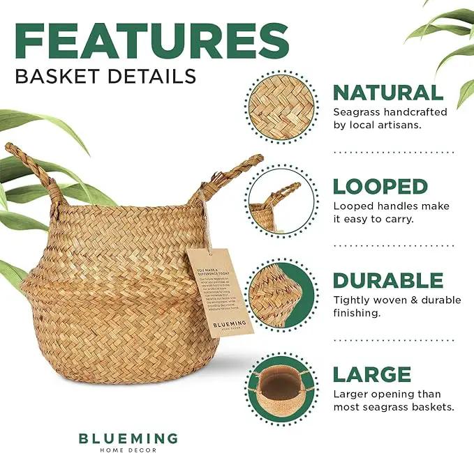Basket Planter – Seagrass Plant Pot for Artificial Olive Tree, Decorative 6-7 Inch Indoor Wicker Pot with Handles (Original, Small) by GreenHaven Gardens