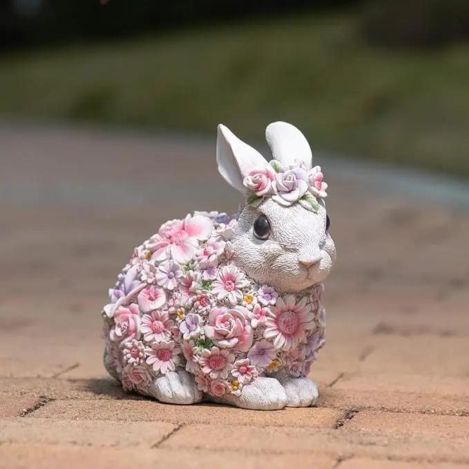 Rabbit Statue Outdoor Statues Bunny Figurines Garden Decor Resin Easter Decorations Bunnies Gifts Home House Kitchen Figurine Patio Lawn Yard Art Housewarming Funny Decoration (8inch) by GreenHaven Gardens