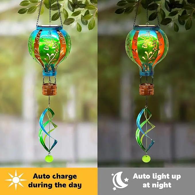 Hot Air Balloon Solar Lantern Hummingbird Wind Spinners with Flickering Flame Light Hanging Solar Lantern Outdoor Waterproof Decorations for Outside Patio Garden Yard by GreenHaven Gardens