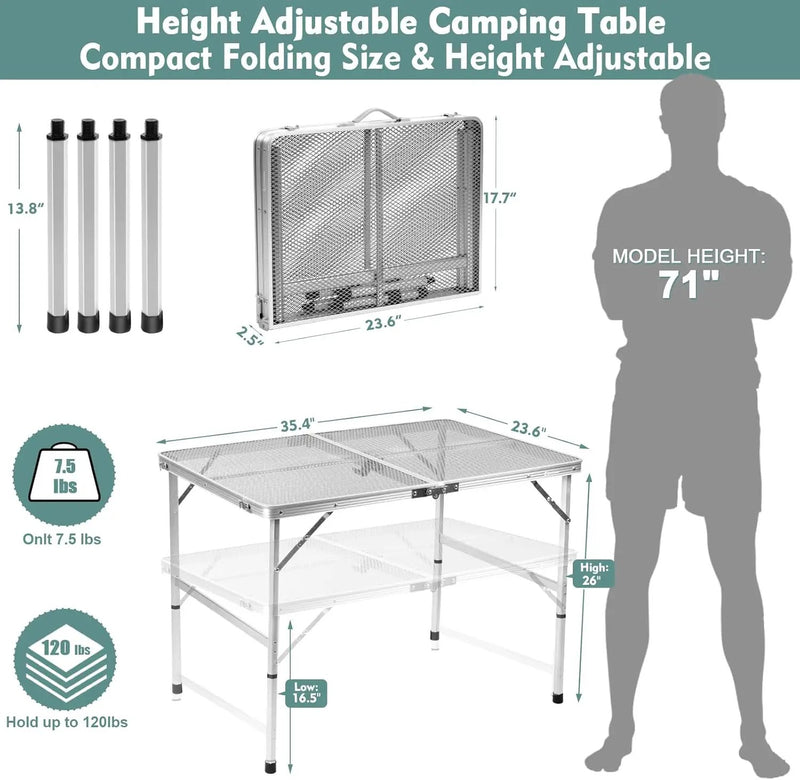 Folding Table, Easy for Storage, Compact and Portable Picnic Table for Grill, Outdoor Camping, Garden, Patio, Dining, BBQ, Party, Market, 3Ft (Medium, Silver) by GreenHaven Gardens