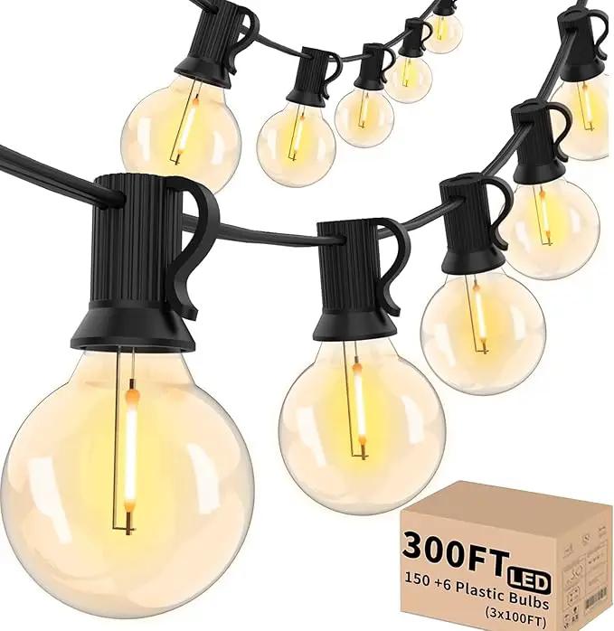 Svater Outdoor String Lights 300 FT, Patio Lights Outside with 156 G40 Shatterproof LED Bulbs, Waterproof Hanging Globe Lighting for Bistro Backyard Cafe Market, Warm White 2700K（3 x 100 FT） by GreenHaven Gardens