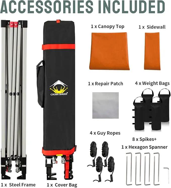 CROWN SHADES 10x10 Pop Up Canopy with 1 Side Wall - Beach Tent with One Push Setup - Outdoor Sun Shade for Events, Parties, Camping - Gazebo with STO-N-Go Cover Bag (Orange) by GreenHaven Gardens