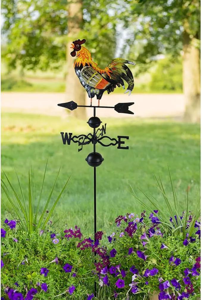 Westcharm 48 in. Crowing Metal Rooster Weathervane | Wind Wheel Decorative Garden Stake with Rooster Ornament | Chicken Garden Weather Vane by GreenHaven Gardens