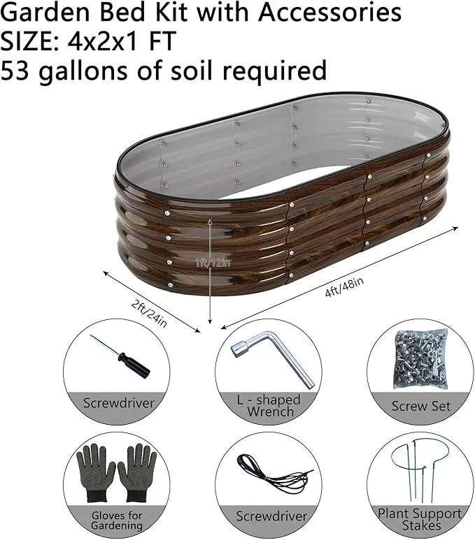 Galvanized Metal Raised Garden Bed Kit for Gardening Outdoor Planter Grow Garden Box Raised Flower Bed Galvanized Planter Outdoor Brown 2PC by GreenHaven Gardens