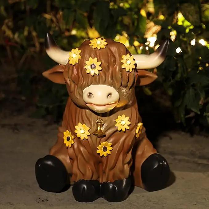 Highland Cow Decor, Highland Cow Gifts, Highland Cow Statue, Solar Garden Statue for Outside, Solar Garden Yard Patio Decor, Outdoor Statue for Garden, Yard, Gardening Gifts for Women, Mom by GreenHaven Gardens