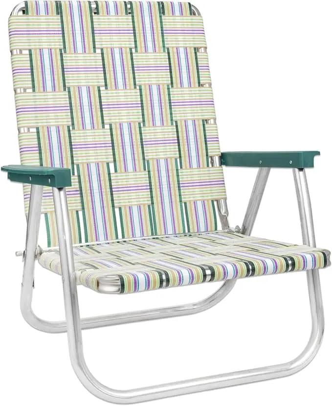 Lawn Chair USA Folding Aluminum Outdoor Patio Lawn Chair | Heavy-Duty Webbed Chairs for Camping, Sports, Beach, Yard & Tailgating | Lightweight Portable | High Back Beach Chair - Spring Fling by GreenHaven Gardens