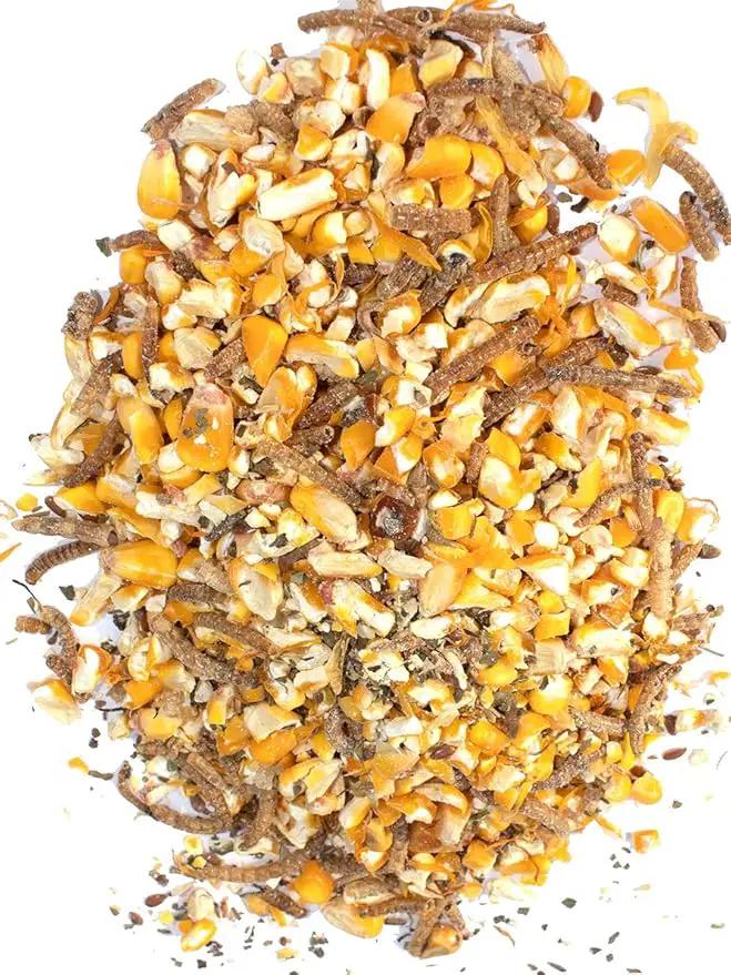 Pampered Chicken Mama Non-GMO Mealworm, Corn, Flax, & Herb Treat (10 Pounds) for Backyard Chickens, Healthy Layer Feed & Supplies for Pet Chickens Poultry Queen Treat for Hens by GreenHaven Gardens