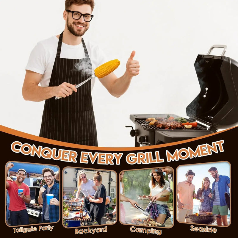 TIVOLI 3PCS Grilling Accessories, Heavy Duty BBQ Tool Set with Stainless Steel Spatula, Tongs, Fork, Wood Handles Barbecue Utensils Kit for Outdoor, Perfect Grill Gifts for Dad Men by GreenHaven Gardens