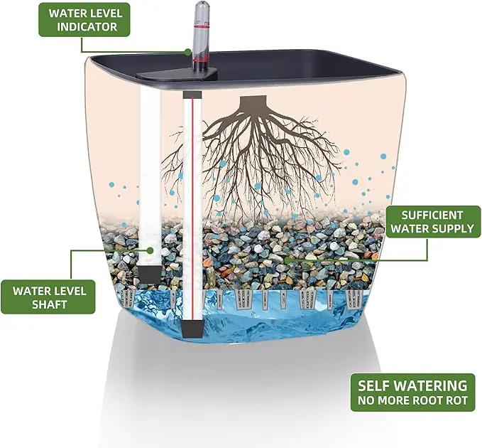 Dexceder 9x8 Self Watering Planter Indoor Outdoor, Inner Mat Design, Thickened Table Flower Plant Pot with Water Level Indicator (Slate Gray Matte) by GreenHaven Gardens