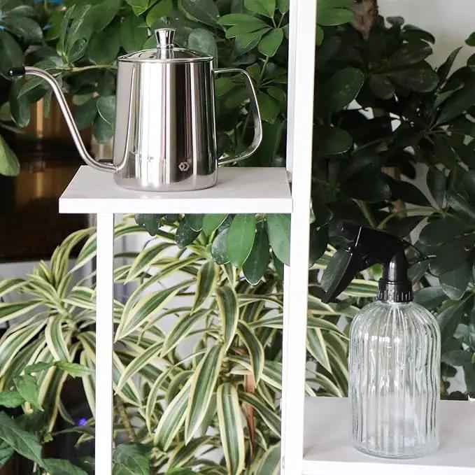 OFFIDIX Watering Can for Indoor Plants,Long Spout Metal Stainless Steel 21 oz/600 ml Watering Can with 14 oz/400ml Glass Plant Mister Spray Bottle for House Plant Bonsai by GreenHaven Gardens