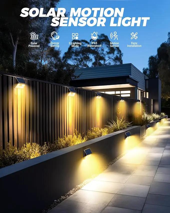 12 Pack Solar Motion Lights for Outside, Waterproof Fence Lights Outdoor, Warm White LED Wall Lights Wireless for Yard Steps Stairs Garden - Brown by GreenHaven Gardens