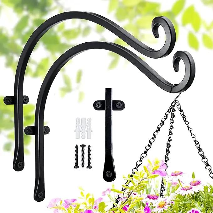 Hanging Plant Brackets Outdoor: 12-Inch Hanging Plant Hangers Wall Hooks - Wall Mount Brackets for Bird Feeder Flower Baskets Black by GreenHaven Gardens