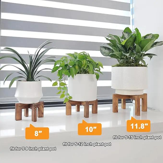 Plant Stand, Indoor/Outdoor Wood Plant Holder, Single Flower Pot Stand, Sturdy Planter Stand (Walnut, Fit 5-9 Inch Pots) by GreenHaven Gardens