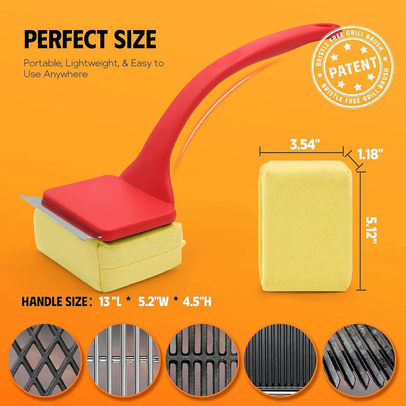 MEKER Grill Brush Bristle Free, Grill Cleaner Brush with 3 BBQ Replacement Head, Seamless Scraper Tool for Cast Iron, Stainless Steel Grates, Safe Grill Scraper Outdoor BBQ Grill, Red by GreenHaven Gardens