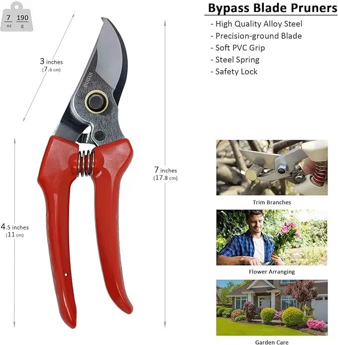 BUGUI Pruning Shears Garden Shears - Premium Alloy Steel Bypass Pruner, Precision-ground Blades, Heavy Duty Gardening Tools, 7" (H201) by GreenHaven Gardens