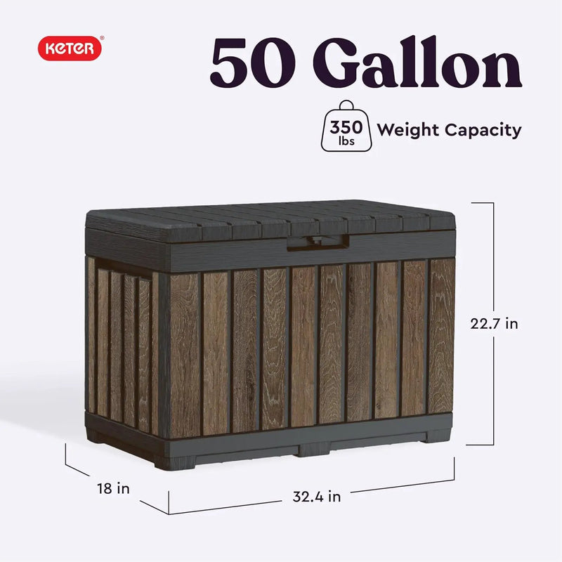 Keter Signature Everwood 50 Gallon Resin Outdoor Storage Box and Patio Furniture Side Table for Pool and Garden Accessories, Walnut by GreenHaven Gardens