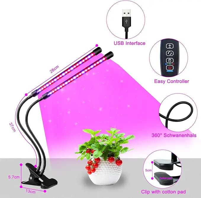Grow Lights for Indoor Plants, Full Spectrum LED Plant Lamps with Clips and 3m Cables for Seeding Growing(2 Pack) by GreenHaven Gardens