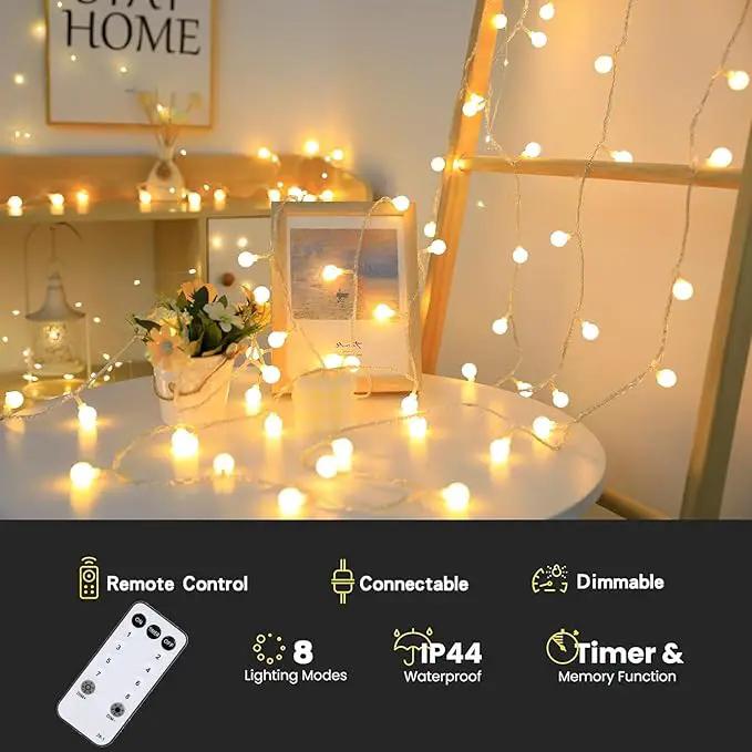 Globe String Lights Plug in 116 Ft. 200 LED 8 Modes with Remote,Waterproof Fairy String Lights for Indoor Outdoor Bedroom Party Wedding Garden Christmas Tree Decor,Warm White by GreenHaven Gardens