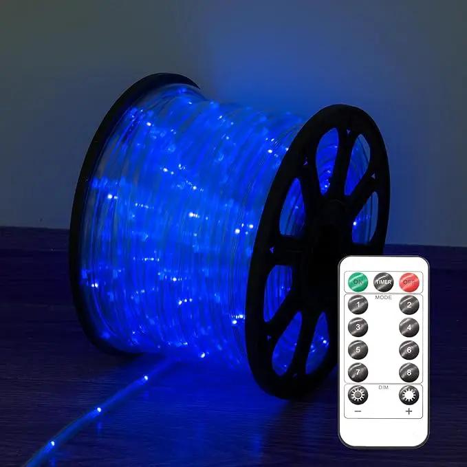 LED Rope Lights for Outside, 150Ft 360° Blue Solar Rope Lights Outdoor Waterproof, 643 LEDs 110V 8 Modes Remote Control Timer Christmas Rope Lights for Party Holiday Garden Decoration (Blue) by GreenHaven Gardens