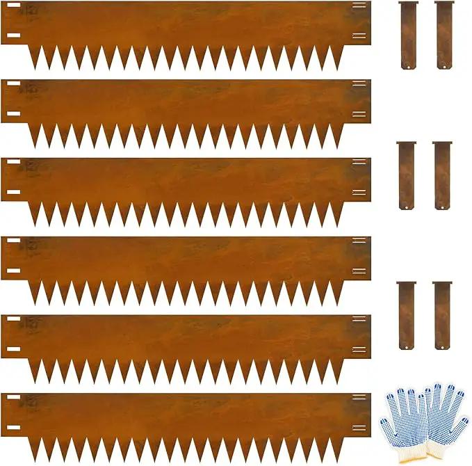 Cor Ten Steel Landscape Edging, 8Hx40L-Inch Metal Garden Edging, 6-Pack Hammer in Landscape Edging with 6 Clips and Gloves, Rustic by GreenHaven Gardens