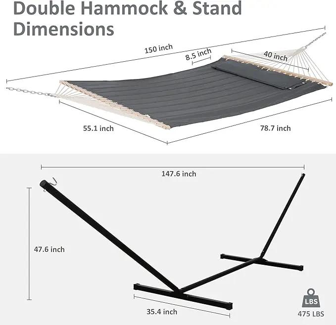 SUNCREAT 2 Person Hammock with Stand, Heavy Duty Portable Hammocks, 475 lbs Capacity, Dark Grey by GreenHaven Gardens
