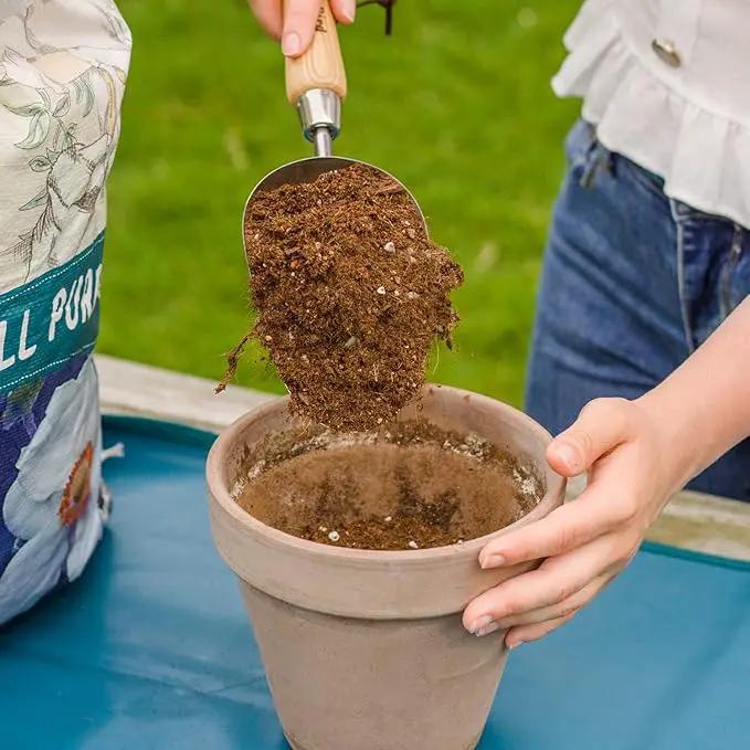 Berry&Bird Garden Loose Soil Scoop, Stainless Steel Hand Shovel Spade with Wood Handle Multi Function Gardening Trowel Spoons for Transplanting, Digging, Planting, Cultivation by GreenHaven Gardens