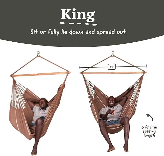 La Siesta® XL King Habana Cotton Hanging Hammock Chair, Indoor Outdoor Hammock Swing Chair, Boho Hanging Chair Bedroom Patio, Max 355 Lbs, Chocolate by GreenHaven Gardens