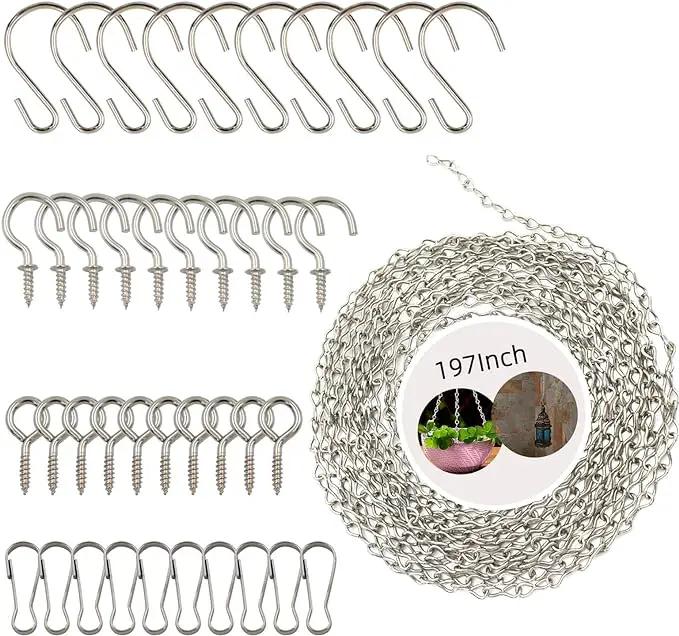 197 Inch DIY Silver Hanging Basket Chains, Adjustable Length, Decorative Metal Chain with Hooks for Hanging Bird Feeders, Planters, Ornaments by GreenHaven Gardens