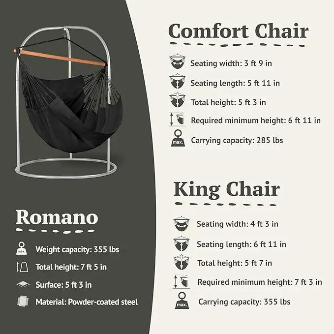 LA SIESTA® - Large Comfort Habana Cotton Hammock Chair & Romano Steel Stand - Indoor/Outdoor Hanging Chair Swing for Bedroom Porch Balcony - Boho Swing - Onyx by GreenHaven Gardens
