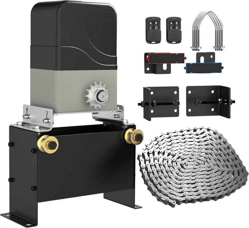 Blütezeit 1100lb Sliding Gate Opener with 40ft Visible Red Beam Photoelectric Sensor | Chain Drive Motor with 2 Remotes, 16.4ft Chains & Reflector Switch by GreenHaven Gardens