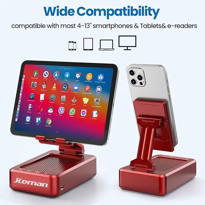 Jteman Portable Phone Stand with Speaker Bluetooth Wireless,Gifts for Men Women,Birthday for Women,Kitchen Gadgets for Men,Phone Holder for Desk - Red by GreenHaven Gardens