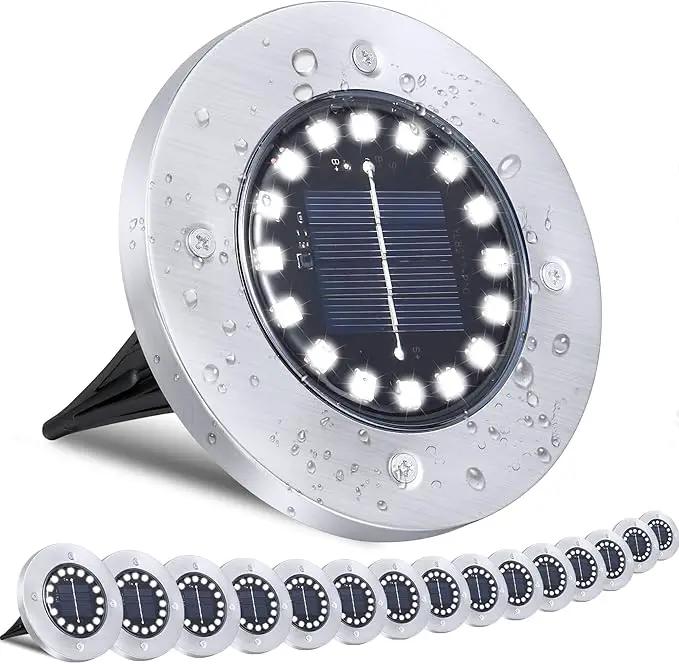 Solar Ground Lights-Waterproof Solar Lights Outdoor Garden- Solar Disk Lights-Upgraded 16LED Bright in-Ground Lights-Landscape Lights for Pathway, Yard, Lawn, Patio, Walkway (16 Pack White Light) by GreenHaven Gardens