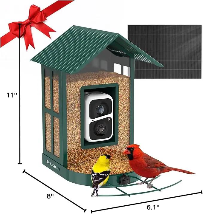 SOLIOM Solar Bird Feeder with Camera for Outdoors - AI Smart Birdhouse, 2K Live View & Instant Alerts, Squirrel Proof - Perfect Bird Watching Gift (Red) by GreenHaven Gardens